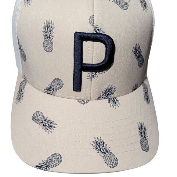 Puma Golf Hat Men Snapback Mesh Back Pineapple Adjustable Unisex Adult Tan NWOT - Picture 5 of 13
